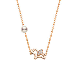 Helas | Cultivated Diamond Freshwater Pearl 9K Gold Pegasus Necklace