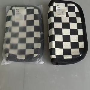 Simple Black and White Plaid Canvas Pencil Case School Pencil Case Kawaii Stationery Storage Bag Aesthetic Stationery