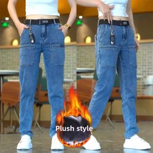 Guangzhou Thirteen Rows Mens Trousers Six-Pocket Stretch Men Fleece Padded Jeans Straight Cargo Multi-Pocket Pants Men
