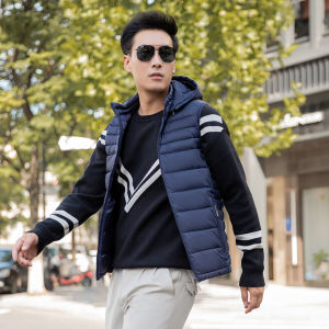 Mens Cotton down Vest New Autumn Winter Hooded Thickened Loose Fashion Urban Style Warm Outerwear Jacket with Multiple Pockets