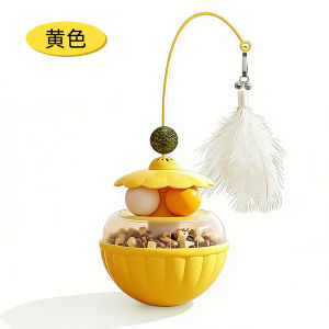 3-in-1 Cat Tumbler Treat Dispenser Toy Interactive Puzzle Feeder with Feather Wand and Catnip Ball