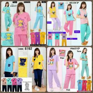 baju tidur wanita dewasa bb max 85kg LENGAN PENDEK + CELANA PANJANG bahan kaos serian muda