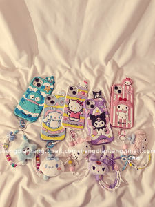 Japan and South Korea Cute Lying Sanrio for Apple 16promax Phone Case New Arrival Iphone16 Liquid Silicone 15 Creative 14 Three-Dimensional Cartoon 13 Female 15promax Protective Case Chain