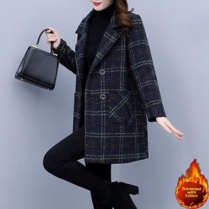 High-End Designer Less Common Cotton-Added Plaid Womens Tweed Blazer Outerwear