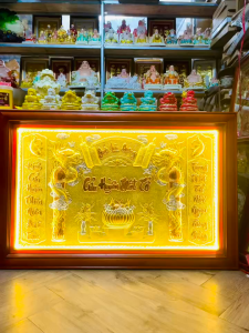 [75x115] Bài Vị Cửu Huyền Thất Tổ Bằng Đồng Khung Gỗ Ngang 115cm x Cao 75cm - Có đèn