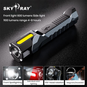 SKYRAY SW600 Super Bright COB LED Working Light Lanterna USB Rechargeable Dimmable Flashlight 18650 Battery with Magnetic &Hook