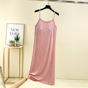 Váy Mùa Hè Không Dây Modal in Hoa Cổ Tròn Không Tay Váy Ngủ Mặc Nhà Không Cần Đeo Bra Váy Nữ Mùa Hè Thường Ngày