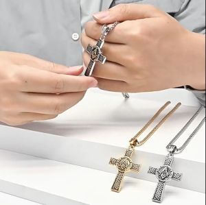 Kemstone Retro Freemasonry Stainless Steel Cross Pendant Necklace Celtic Knot Necklace for Men Gold Plated Jewelry