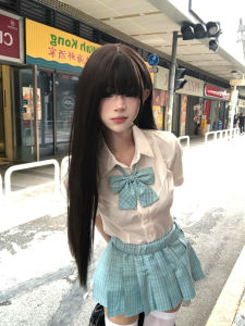 Original Blue Plaid JK Uniform Skirt Set High Waist A-Line Mini Skirt Pleated Short Skirt College Style Half-length Skirt