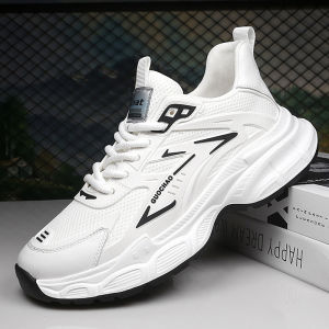 Mens Mesh Shoes Sporty Breathable Thick Bottom Heightening Dad Style Trendy White Low Top Casual Sneakers Summer Season