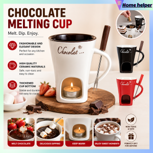 Chocolate Fondue Mug with Forks Mini Heater Ice Cream Pot Chocolate Melting Mug Ceramics Fondue Cups