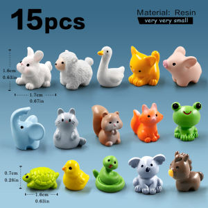 15Pcs Fox Rabbit Elephant Squirrel Sheep Pig Cat Horse Frog Turtle Snake Figurine Miniature Fairy Garden Decoration Accessories