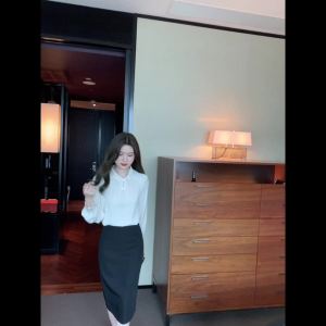 AMMIN 2024 Autumn new vintage beaded disc button design long sleeve commuter chiffon shirt Womens new Chinese stand collar advanced natural vertical elegant blouse