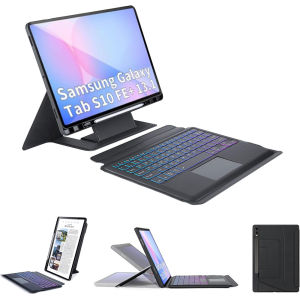 Magic Keyboard Case for Smasung Tab S10 FE Plus Case 13.1 2025Multi-Color Backlight Multi-Touch Trackpad Bluetooth keyboardEasy-Set Floating Cantilever Stand Keyboard Case for Galaxy Tab S10 Fe+Tab S10 PlusS9 FE PlusS9 PlusS8 PlusS7 FeS9 S8 S7
