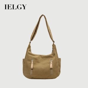IELGY กระเป๋าผ้าใบแบบเรียบง่ายญี่ปุ่นย้อนยุคลำลองนักศึกษาความจุขนาดใหญ่กระเป๋าทรงสี่เหลี่ยมมีหูหิ้วสะพายไหล่แมสเซ็นเจอร์สะพายไหล่เดียว
