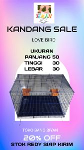 Kandang Lovebird murah 45x30 bonus 2 tempat makan
