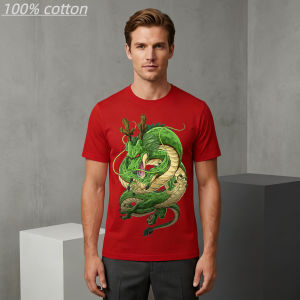 Bandai | Mens Summer 100% Cotton Anime T - Shirt Casual Streetwear Dragon Ball Shenron Green Dragon Graphic Print Loose Tee