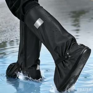 S-XXL High-Top PU Waterproof Reusable Overshoes Non-Slip Rain Boot Shoes Cover Cycling Hiking Rain Snow Shoe & Pant Protectors