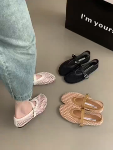Womens Flat Hollow Sandals Breathable Mesh Shoes Mary Jane Ballet Shoes