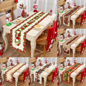 Vintage Christmas Table Runner Red Flower Merry Christmas Decoration for Home 2025 Kitchen Dinning Tablecloth Navidad Decor