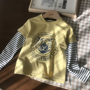 Combed Cotton ~ Long Wash Unchanged Type 100-160 Boys Patchwork Long sleeves Shirt Children Baby Spring and Autumn Bottoming Shirt