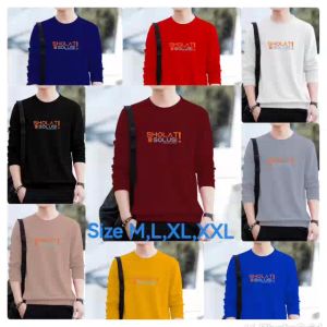 Bisa COD Sweater Keren Crewneck Elegan Kaos Pria Trendy Sweatshirt Kasual Sweter Cowok Baju Sholat