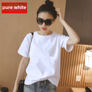 Loose Womens T-Shirt Summer Short Sleeve White Oversize Fashionable Korean Style round Neck Print Casual Top for Young Women