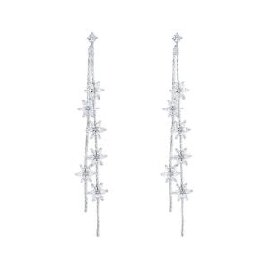 Long Tassel Hoop Earrings Silver 925 Womens Fashion Jewelry Face Slimming Flower Design  out 2023 New Style