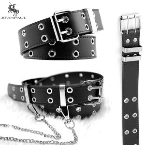 JIFANPAUL | Double Holes Styling Black Chain Buckle Belt