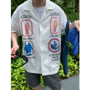 เสื้อเชิ้ตแขนสั้นหลวมสไตล์ย้อนยุคสไตล์อเมริกันสำหรับผู้ชายในช่วงฤดูร้อน คอคิวบา แฟชั่นลำลอง เสื้อเชิ้ตผ้าพิมพ์ลาย