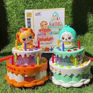 YFD เด็กปีใหม่ไฟฟ้าม้าหมุนเค้กเป็ดสีเหลืองผู้ชายและผู้หญิงเด็กดนตรีแบบพกพาน่ารักส่องแสงเป็ดของขวัญ