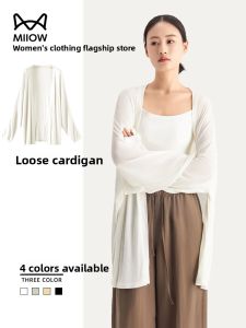 Miiow | MiiOW Womens Long Sleeve Knitted Open Cardigan Summer Outerwear Gentle Wind Loose Fit Acetate Lyocell Silk Outer Jacket