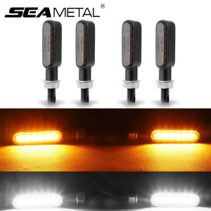 SEAMETAL Motorcycle Turn Signal Light 12V Led Sequential Indicators Yellow+White