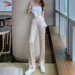 Acetate Satin Ice Silk Wide Leg Pants Women Summer Thin High Waist Draped Straight Casual Cool Pants Korean Style Long Trousers