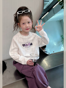 Trendy Pure Cotton Long Sleeve Base Shirt for Girls Casual White Childrens Top Spring Autumn New Style Breathable Comfortable