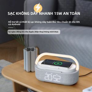 Loa Bluetooth 2500mAh Có Bộ Sạc Không Dây Đèn Có Thể Điều Chỉnh Độ Sáng & Đài FM - Loa Kép Di Động Dành Cho Quà Tặng Văn Phòng Phòng Ngủ