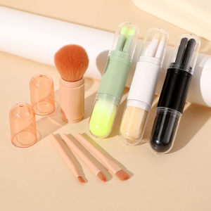 Portable Powder Blusher Brush With Cover 4 in 1 Travel Small Set Makeup Eye Shadow Telescopic Multi-Function Mini Makeup Tool