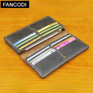 FANCODI Luxury Handmade Genuine Leather Long Wallet For Men Bifold Phone Case Clutch Bag Large Capacity Multiple Card Slots Money Clip Money Bag WF227