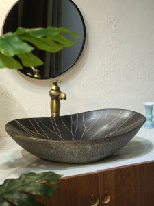 Ingot Retro Black Lotus Wash Basin Creative New Chinese Style Ceramic Washbasin For Home Art Table Basin Antique
