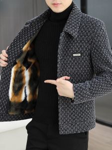 HENGYUANXIANG | Hengyuanxiang Mens Fleece Lined Woolen Jacket Short Style Autumn Winter Fashion Casual Outerwear Gold Mink Velvet Coat