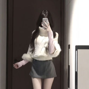 CHANGTONG | Youthful Stylish Ootd Unique 3-Piece Set Knit Cape Top Skirt