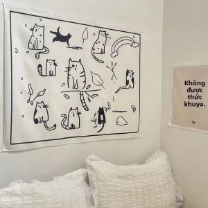 VIKAMA Đen Trắng Gấu Bông Thảm Hoạt Hình Nghệ Thuật Treo Tường Treo Trang Trí Phòng Ngủ Phòng Khách Không Dệt Polyester Chủ Đề Mật Ong