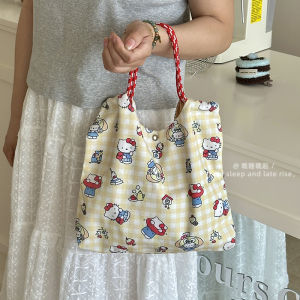 Korean Style Large Capacity Canvas Handbag Printed Student Shoulder Bag Casual College Wind Portable Food Pouch Trendy Bookbag