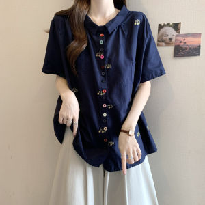 AIYITI | Slimming Cover Up Cotton Linen Short Sleeve Blouse