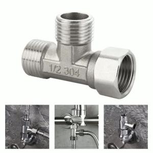 Stainless Steel T Adapter G1/ 2" T-Valve Diverter Valve Three Way Device Hole For Bath Bidet Sprayer Shower