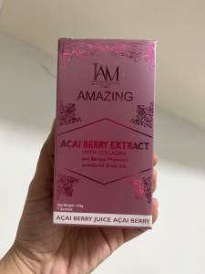 IAM Worldwide Amazing Açai Berry Extract with Collagen juice drink Açai Berry Extract with Collagen and Bacopa Monnieri powdered drink mix. 180g Net Weight.