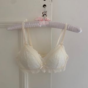 Mint Blue French Lace Triangle Cup Bra Wireless Thin Strap Womens Underwear Gathered Small Chest Fixed Double Shoulder Strap