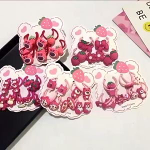 10 pcs/set cartoon strawberry bear hair rope girls high elastic head rope ponytail scrunchie