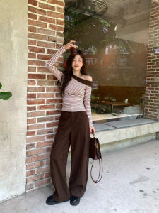 High Waist Straight Leg Casual Pants Womens Loose Drapey Floor-Length Wide Leg Long Trousers Comfortable Korean Style