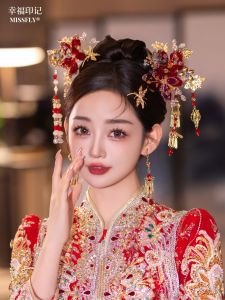 Phụ Kiện Tóc Cưới Màu Đỏ Tách Biệt Phong Cách Trung Hoa Mới Trang Trí Đầu Tiệc Cưới Rực Rỡ Trẻ Trung Ngọt Ngào Trang Trọng